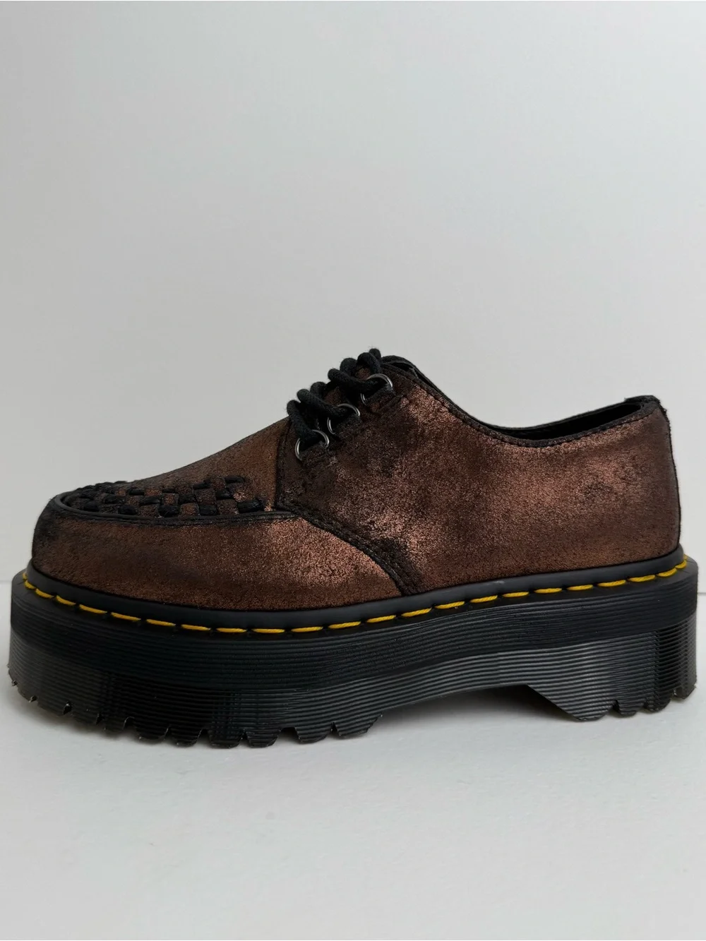 Dr. Martens Ashley Platform Metallic Leather Quad Retro Creeper Oxfords UK 4